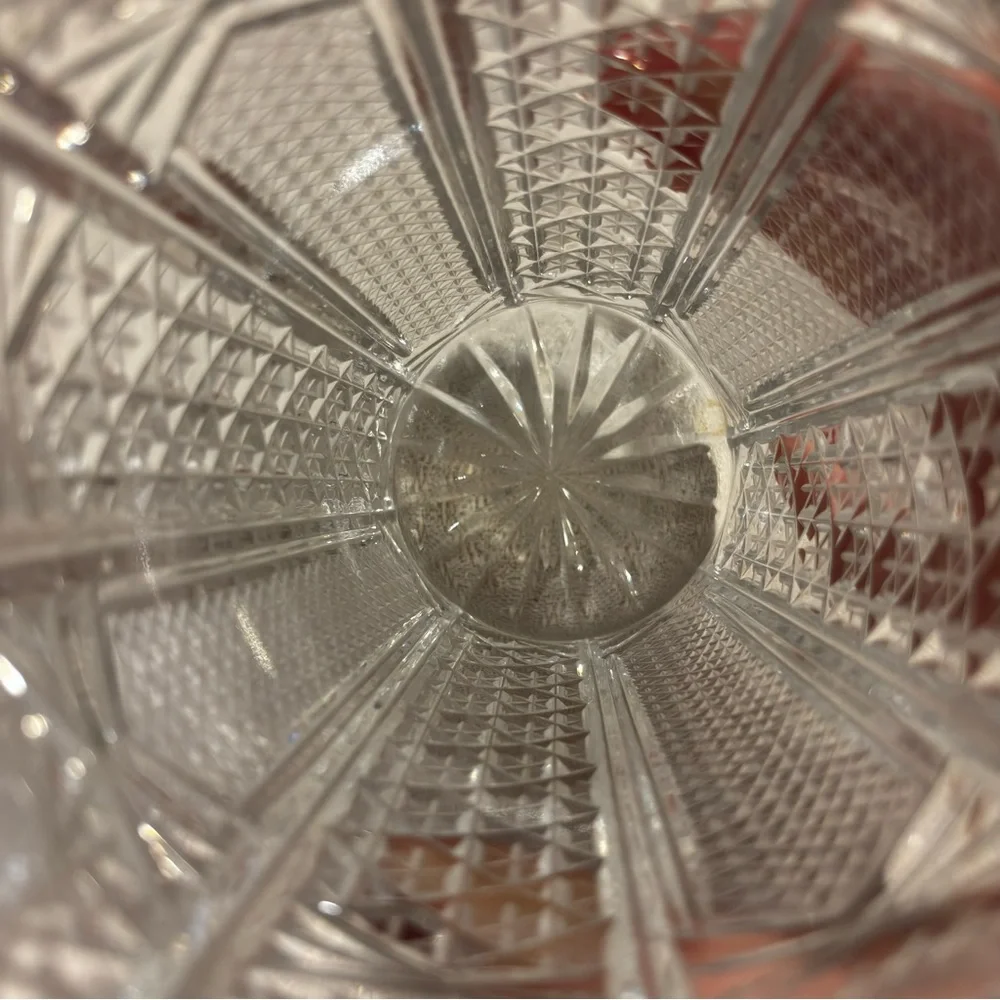 Vintage Cut Glass Crystal Style Vase Starburst Hobstar Pattern - Picture 11 of 12